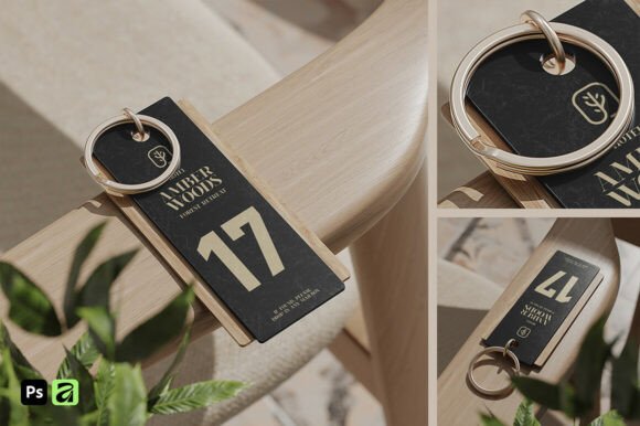 Download Wood and Acrylic Hotel Keychain Mockup - Hotel Collection